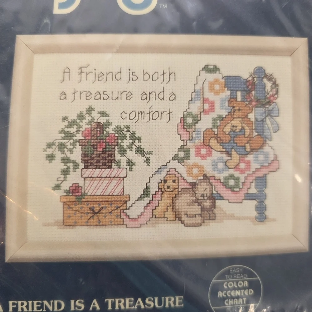 Vintage 1992 Sunset Jiffy Counted Cross Stitch Kit - A Friend is a Treasure New